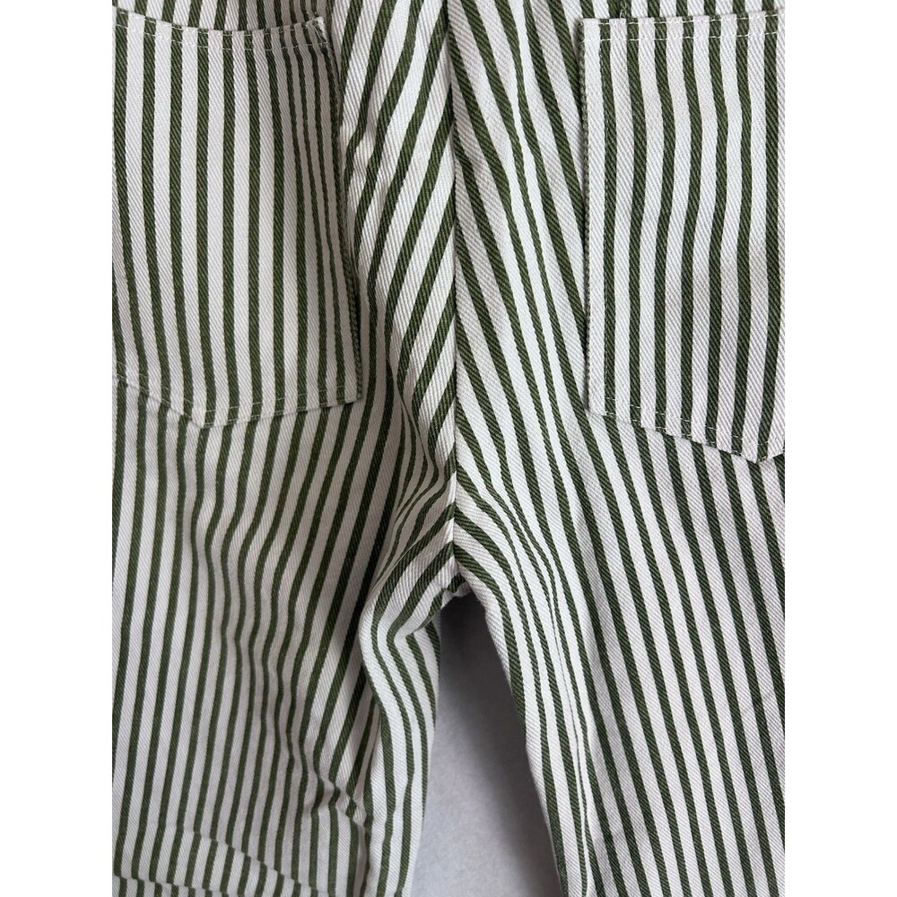 Striped Barrel Leg Jeans Women's Green White Denim Utility Cropped Small - Picture 9 of 14